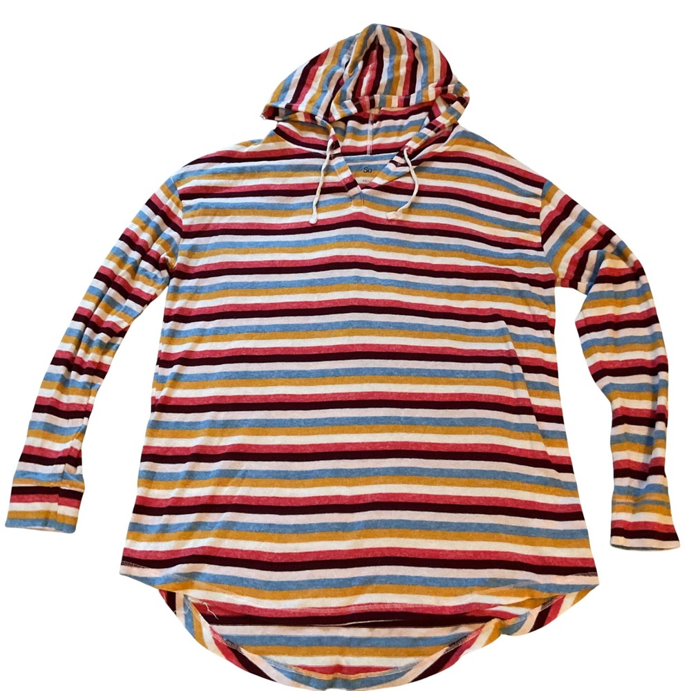 SO Women Multi Color Striped Lightweight Long Sleeve Hoodie Top Size XXL